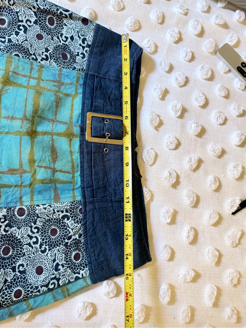 Size 4 /38 Custo Barcelona Blue, Teal and Olive Patchwork A-Line Skirt with Belt - Picture 4 of 7